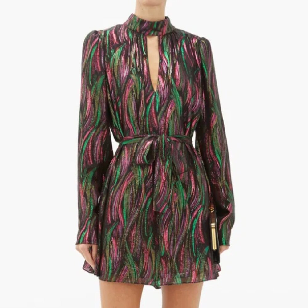 NWT SALONI Tania Rainbow-Jacquard Silk-Blend Dress - US Size 8